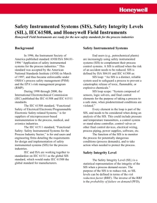 Safety Instrumented Systems (SIS), Safety Integrity Levels (SIL), IEC61508, and Honeywell Field Instruments.pdf