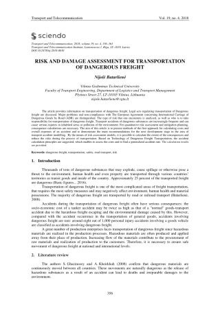 [14076179 - Transport and Telecommunication Journal] Risk and Damage Assessment for Transportation of Dangerous Freight.pdf