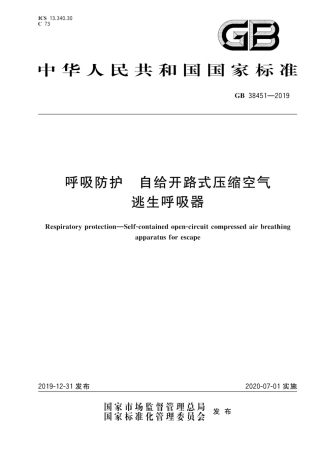 《呼吸防护自给开路式压缩空气逃生呼吸器》（GB 38451-2019）.pdf