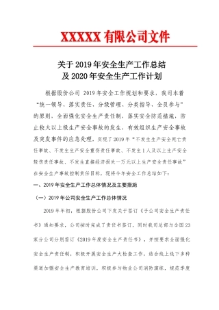 2019年度安全生产年度工作总结和2019年安全生产工作计划.docx