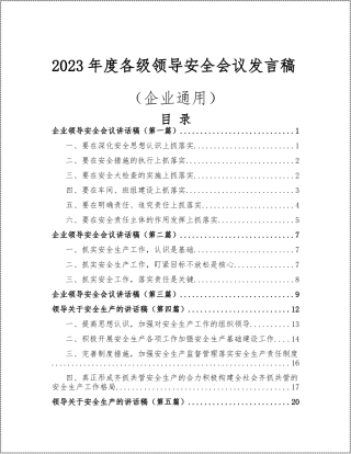 2023年度各级领导安全会议发言稿.docx