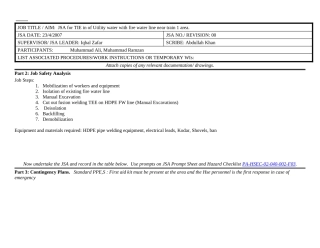 JSA for TIE in of Utility water with fire water line near train 1 area..docx