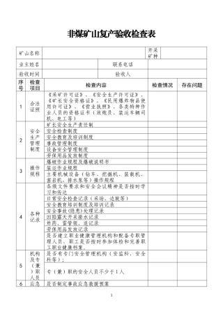 非煤矿山复产验收检查表.docx