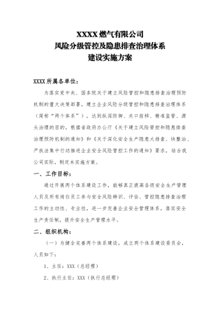 燃气公司风险分级管控及隐患排查治理体系建设工作实施方案.docx