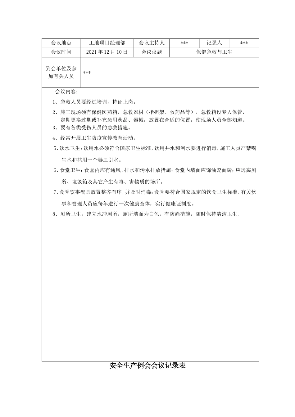 【例会模板】安全生产例会会议记录表（17页）.doc_第2页