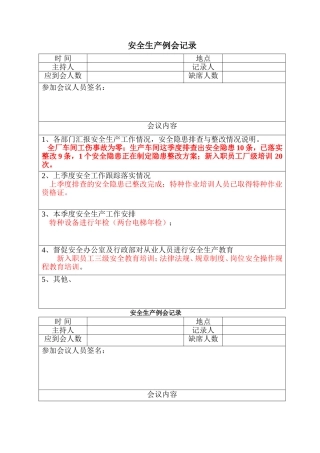 【制度方案】安全生产例会记录模板.doc
