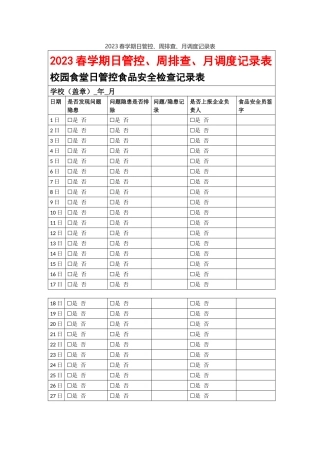 校园2023春学期日管控、周排查、月调度记录表.docx