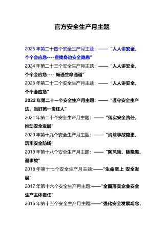历年官方安全生产月主题.docx
