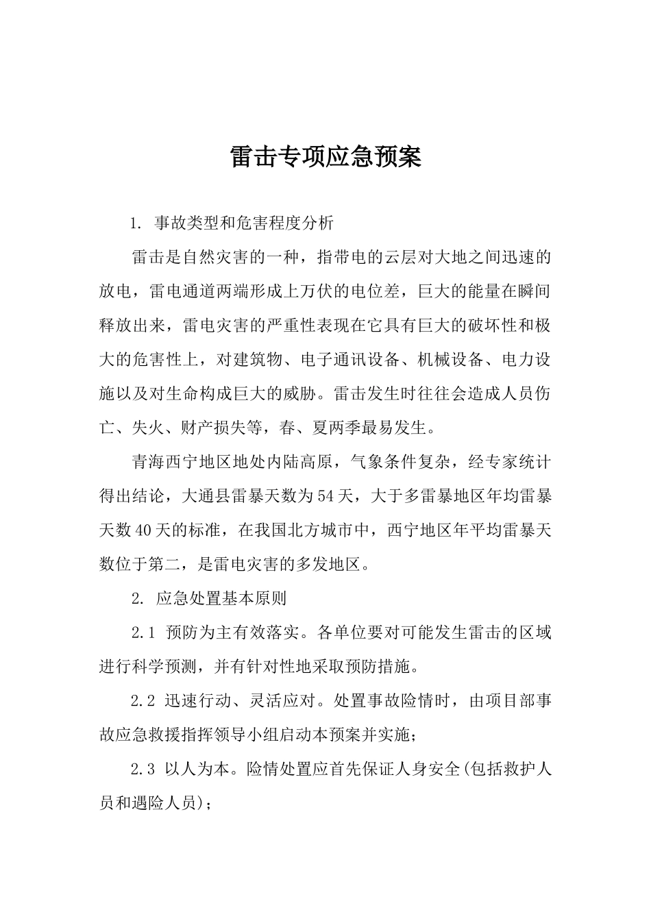雷击专项应急预案.docx_第1页