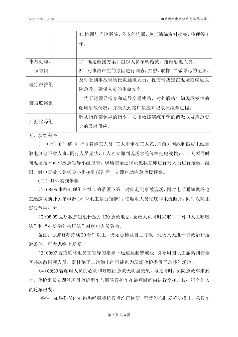 005 触电事故应急预案演练方案.doc_第2页