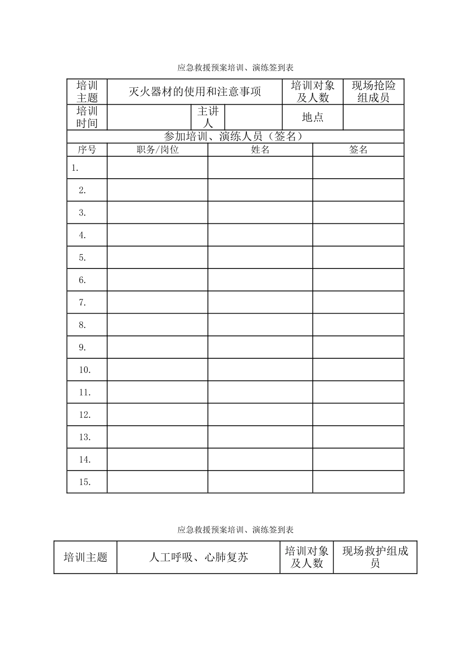 6.应急救援预案培训、演练记录（签到表）.doc_第1页