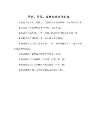 劳资、劳保、福利专责岗位职责.doc