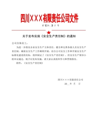 2.关于发布实施《安全生产责任制》的通知.docx