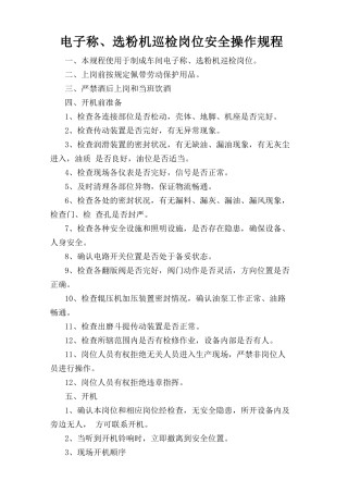 电子称、选粉机巡检岗位安全操作规程.doc