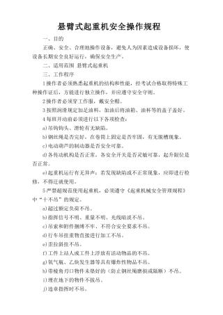 悬臂式起重机安全操作规程.doc