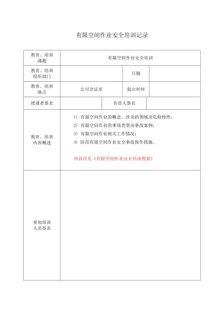 21.1 有限空间作业安全培训记录.doc