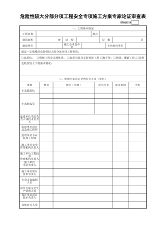 危险性较大分部分项工程安全专项施工方案专家论证审查表GDAQ4314.xls