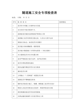 隧道施工安全专项检查表.docx