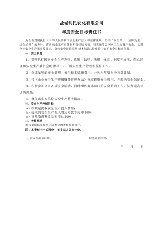 安全目标责任书（财务副总）.doc