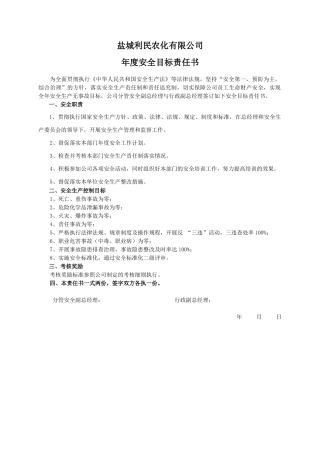 安全目标责任书（行政副总）.doc