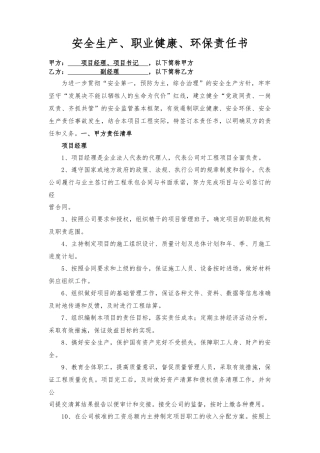 项目经理、书记与副经理责任书（样本）.docx