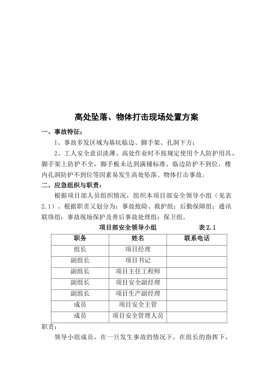 高处坠落、物体打击现场处置方案.doc_第2页