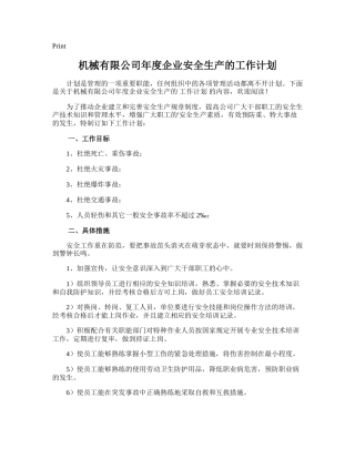 25.机械有限公司年度企业安全生产的工作计划.doc