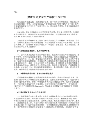 35.煤矿公司安全生产年度工作计划.doc