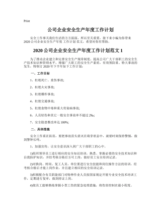 66.公司企业安全生产年度工作计划.doc