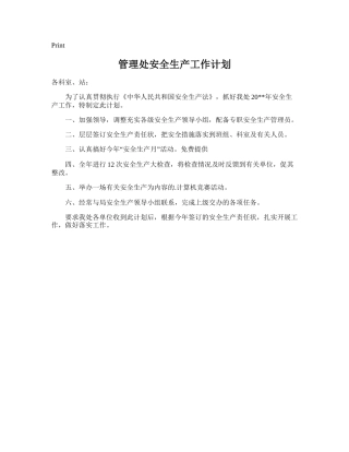 147.管理处安全生产工作计划.doc