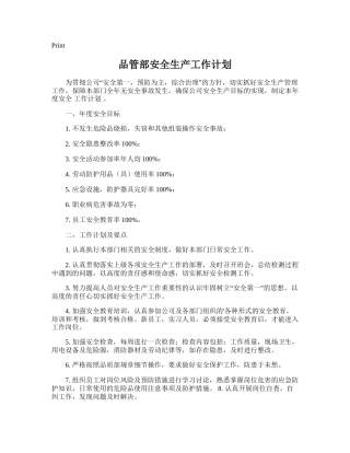 168.品管部安全生产工作计划.doc