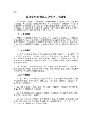 170.公司安全环保部安全生产工作计划.doc