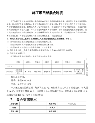 10 施工项目部晨会制度.doc
