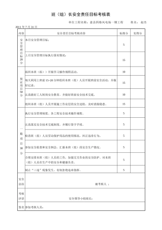 四格班（组）长安全责任目标考核表.doc