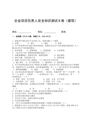 建筑项目负责人安全测试试卷B.docx