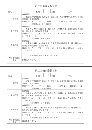 员工三级安全教育卡（新员工每人一份）.doc