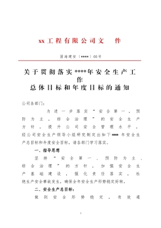 2、年度安全生产工作的总体目标和年度目标（正式文件）5号.doc