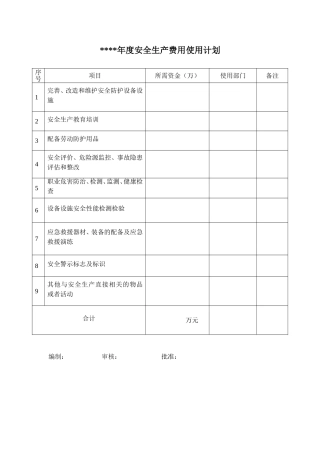 1、年度安全生产费用使用计划（公司级和项目部）.doc