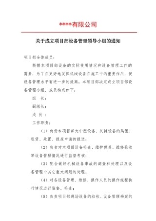 关于成立项目部设备管理领导小组的通知.doc