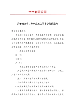 关于成立项目部职业卫生领导小组的通知.doc