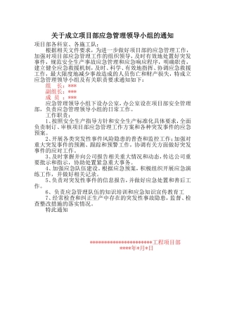 11.1.1.1关于成立项目部应急管理领导小组的通知（项目部）.doc
