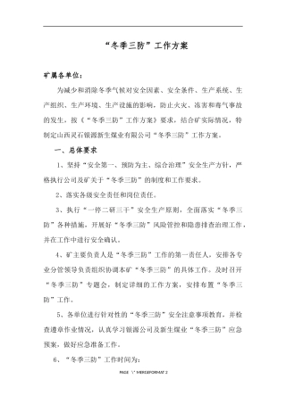 13某矿业公司冬季“三防”工作方案.docx