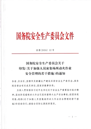 国务院安全生产委员会关于印发《关于加强人员密集场所动火作业安全管理的若干措施》的通知.pdf