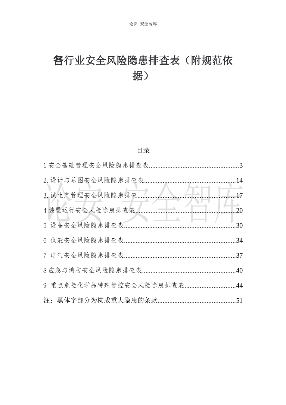 各行业通用--安全风险隐患排查清单（附依据，50页）.docx_第1页