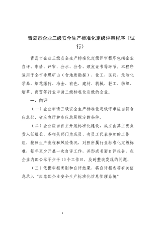 附件2-青岛市企业三级安全生产标准化定级评审程序（试行）.docx