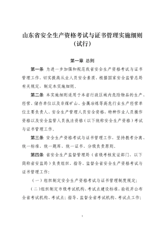 山东省安全生产资格考试与证书管理实施细则（试行）.doc