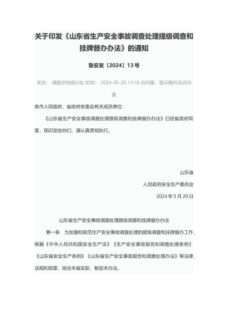 山东省生产安全事故调查处理提级调查和挂牌督办办法2024.docx