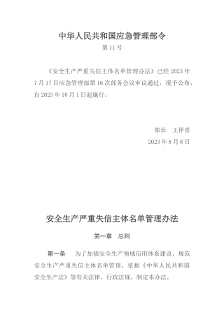 安全生产严重失信主体名单管理办法2023.docx