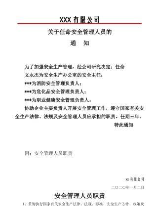 10.关于任命公司专职安全管理人员的通知.doc