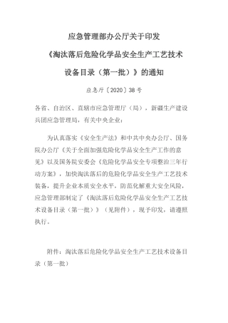 2020年11月《淘汰落后危险化学品安全生产工艺技术》.docx